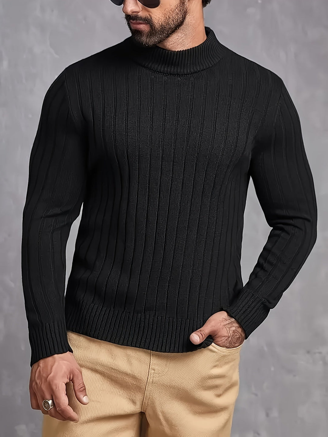 Men’s Ribbed Cable Knit Turtleneck | Heavyweight Winter Sweater | Classic Cold Weather Style