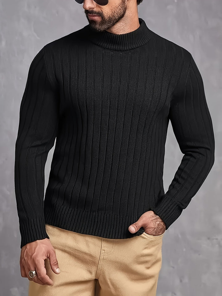 Men’s Ribbed Cable Knit Turtleneck | Heavyweight Winter Sweater | Classic Cold Weather Style