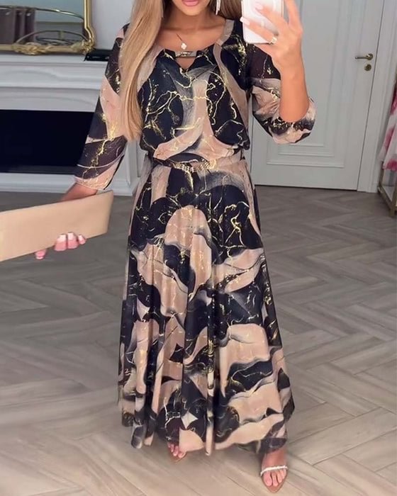 Carenza - Elegant Chiffon Dress with Three-Quarter Sleeves