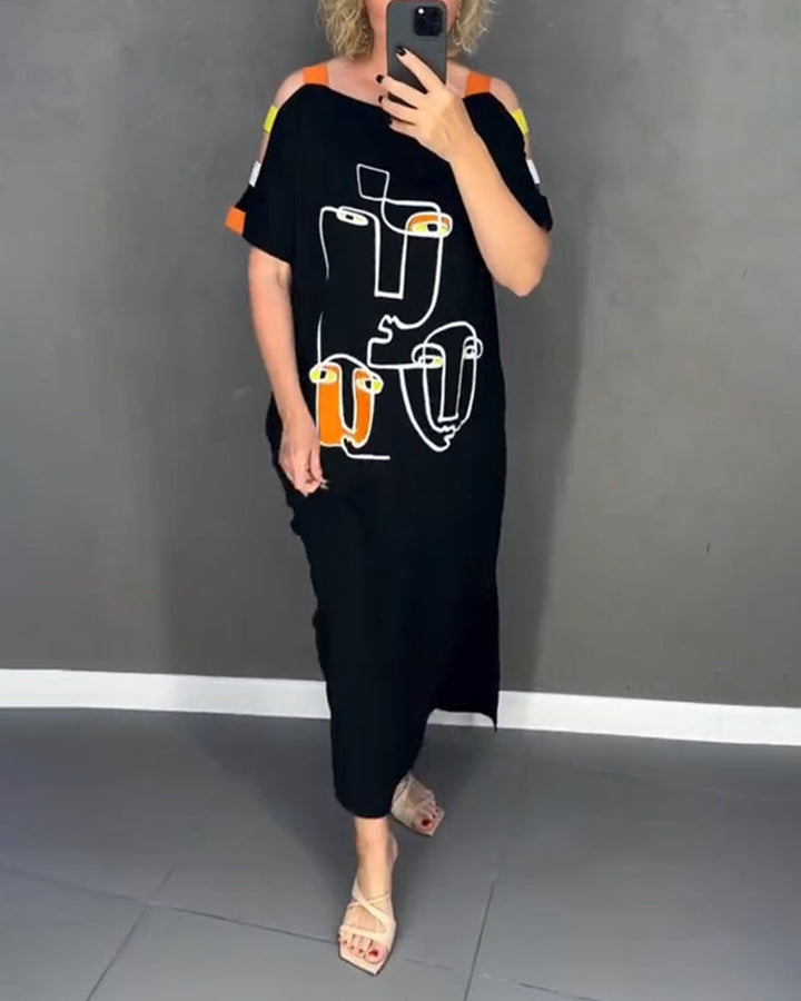 Primina - Off-the-shoulder dress with cutout print and slit