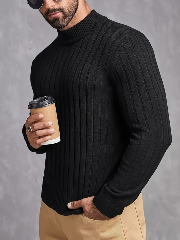 Men’s Ribbed Cable Knit Turtleneck | Heavyweight Winter Sweater | Classic Cold Weather Style
