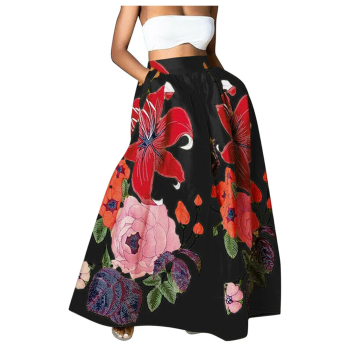 High-Waisted Floral Maxi Skirt | Bold Print A-Line | Summer Resort Style