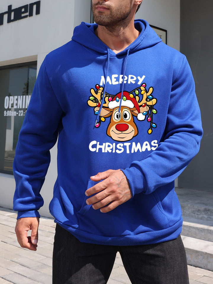 Men's Holiday Hoodie | Graphic Reindeer Print | Fleece Pullover Fit