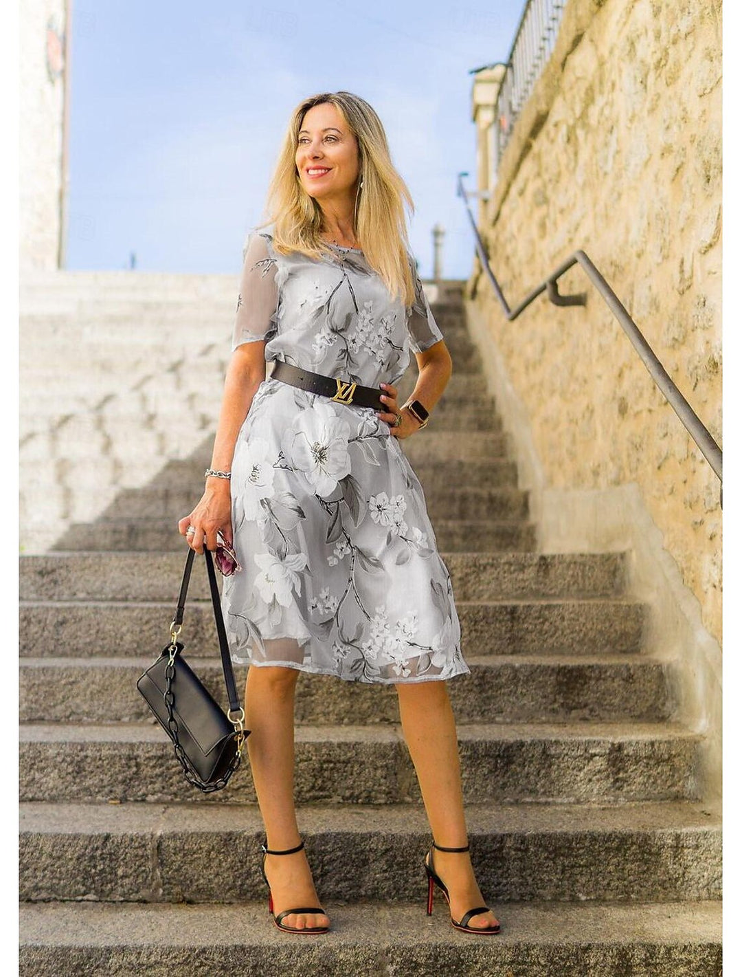 Serenella - Floral Print Pleated Midi Dress for Elegant and Comfortable Style