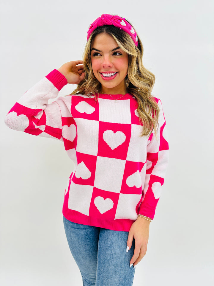 Ottilie - Valentine's Day Sweater with Checkered Hearts