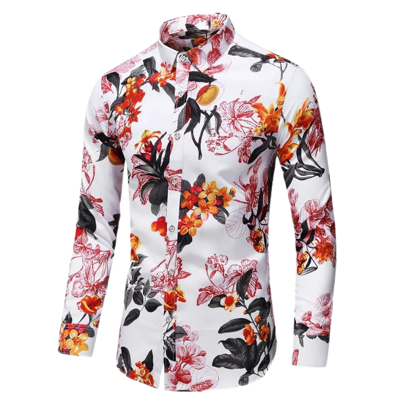 Men's Floral Long-Sleeve Shirt | Slim Fit Button-Up | Dress Casual Style