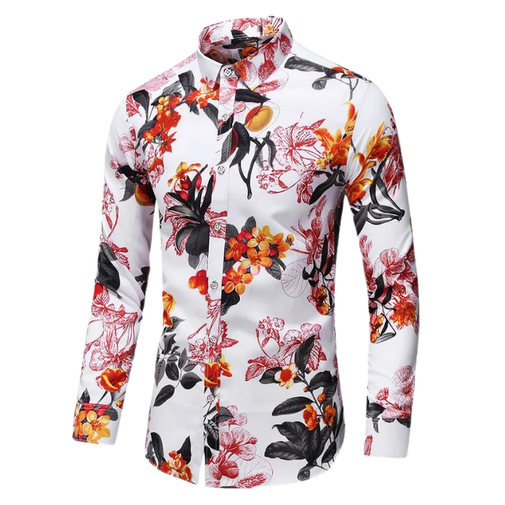 Men's Floral Long-Sleeve Shirt | Slim Fit Button-Up | Dress Casual Style