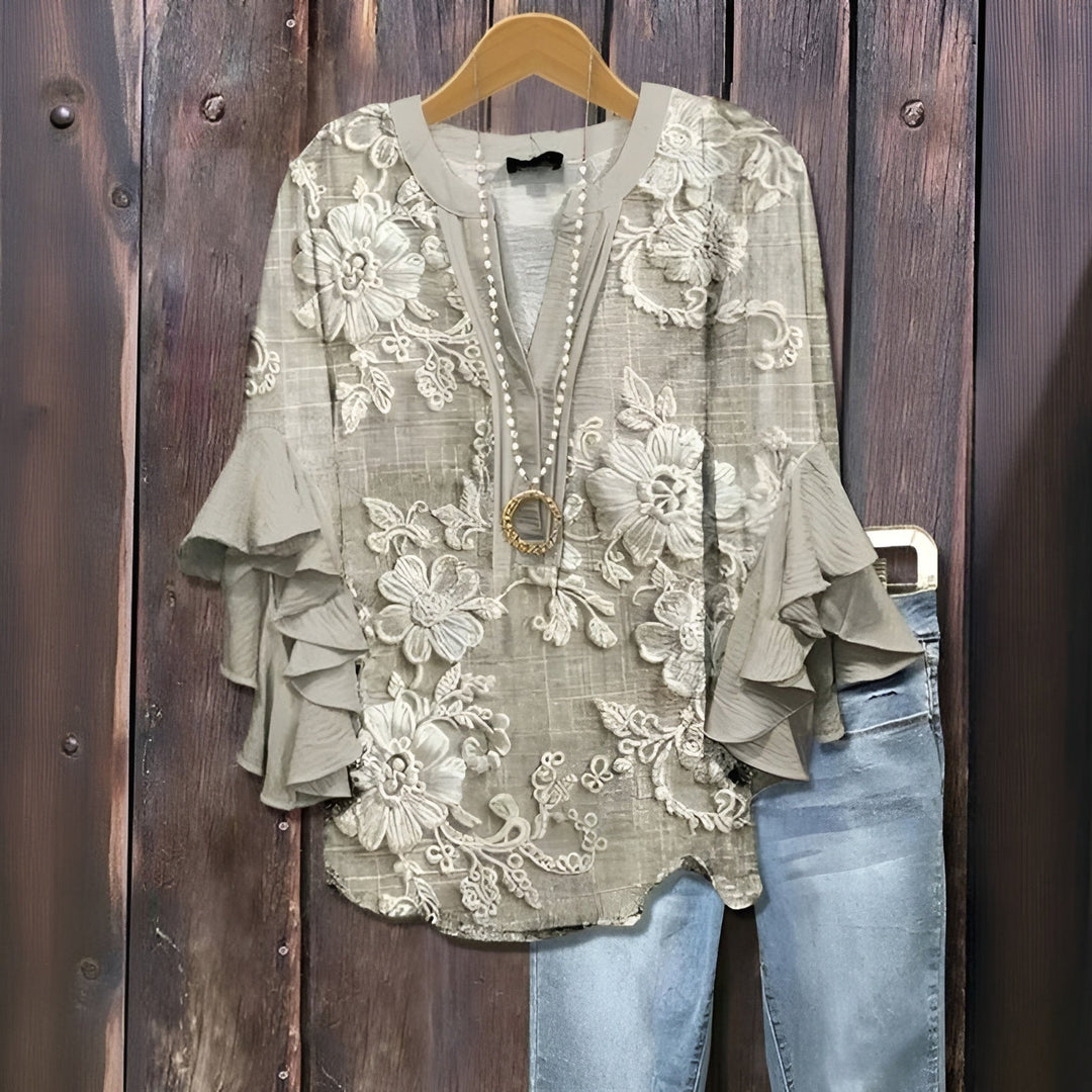 Elyara - Casual blouse with leaf pattern
