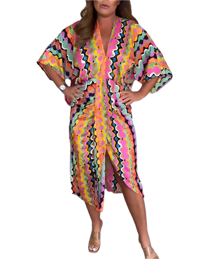 Rosaria - Women's Multicolor V-Neck Midi Dress