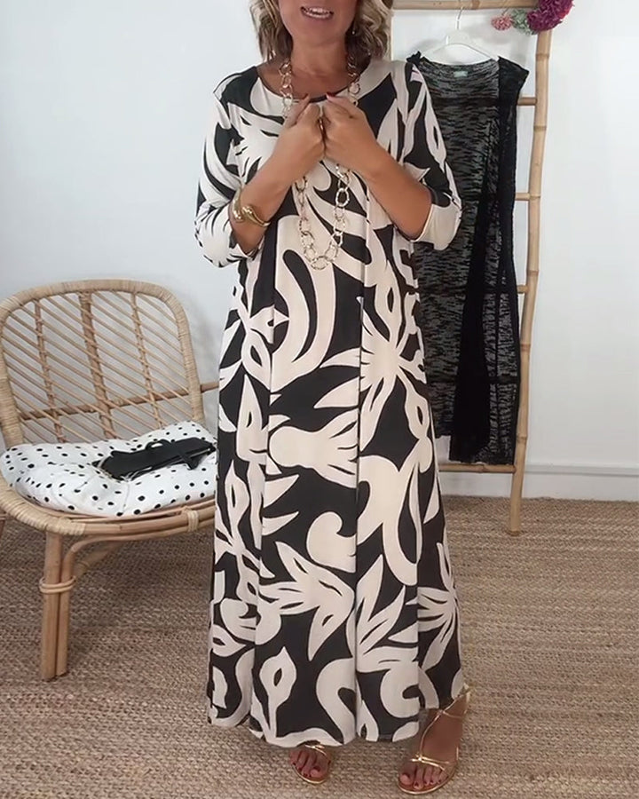 Jewel - Printed dress with long sleeves and round neck