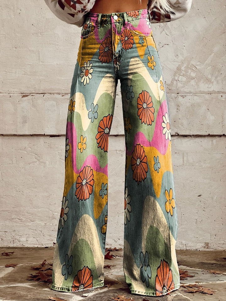 Wide Leg Printed Jeans | Floral & Leopard Pattern | Statement Fit