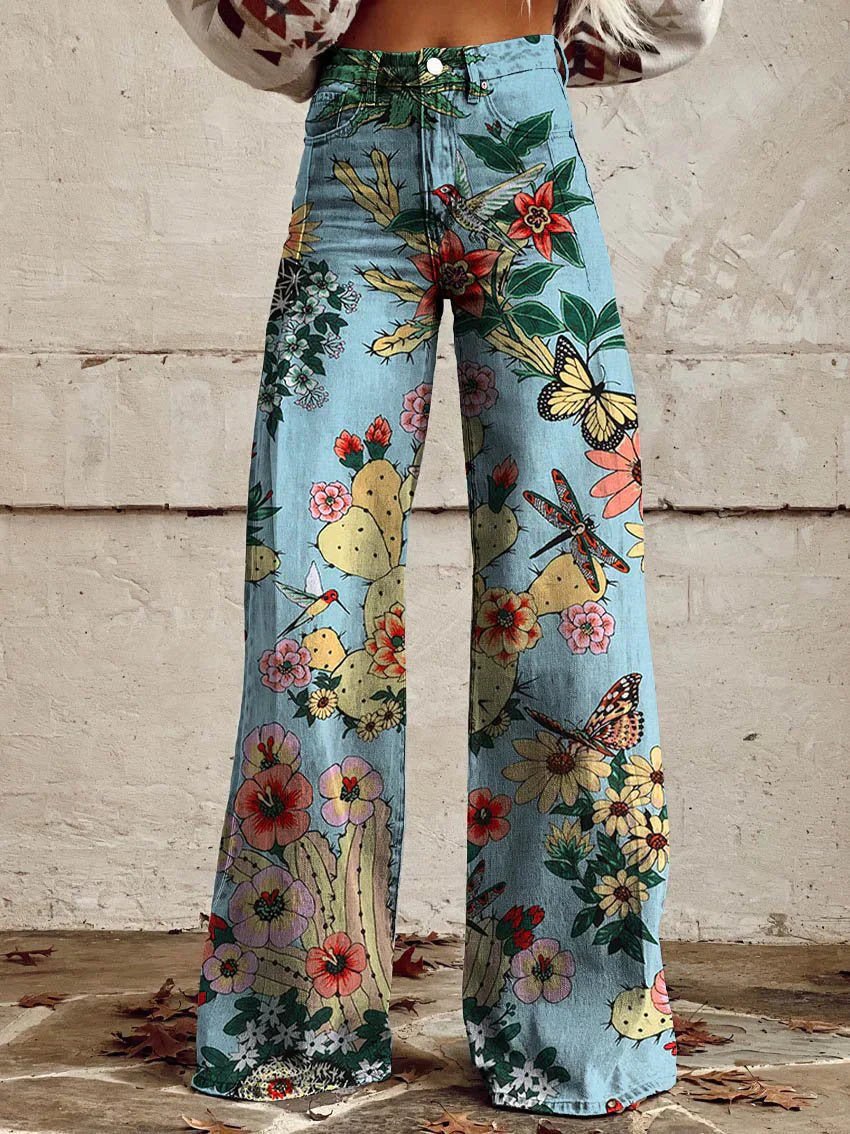 Wide Leg Printed Jeans | Floral & Leopard Pattern | Statement Fit