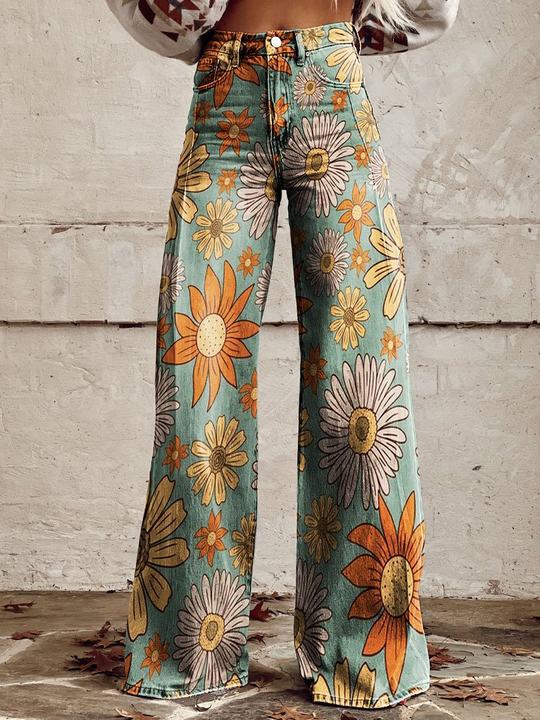 Wide Leg Printed Jeans | Floral & Leopard Pattern | Statement Fit
