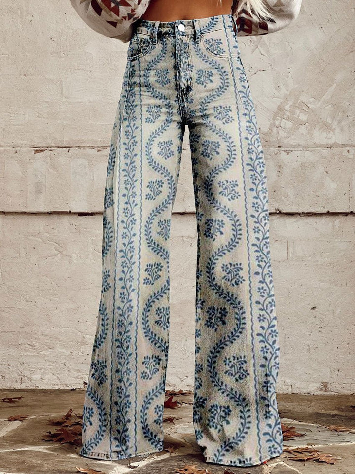 Wide Leg Printed Jeans | Floral & Leopard Pattern | Statement Fit