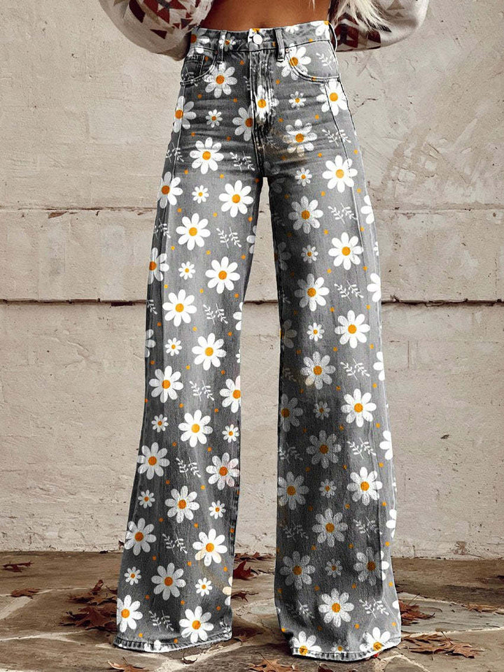 Wide Leg Printed Jeans | Floral & Leopard Pattern | Statement Fit