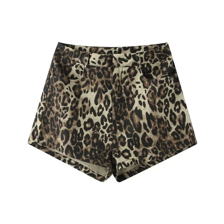 High-Waisted Denim Shorts | Leopard Print with Rolled Hem