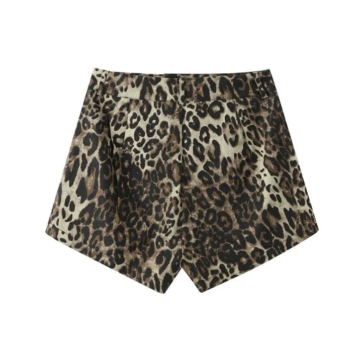 High-Waisted Denim Shorts | Leopard Print with Rolled Hem