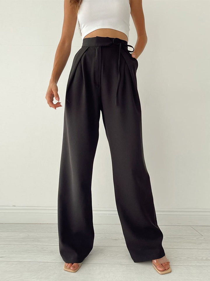 Mid-Waist Wide-Leg Trousers | Lace-Up Detail | Casual Comfort