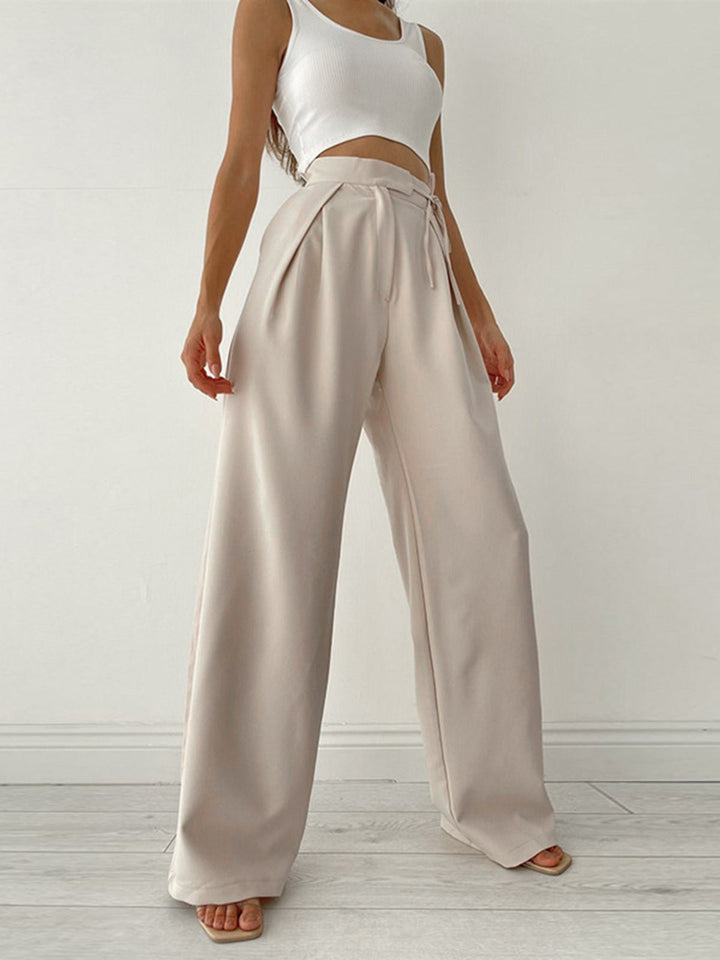 Mid-Waist Wide-Leg Trousers | Lace-Up Detail | Casual Comfort