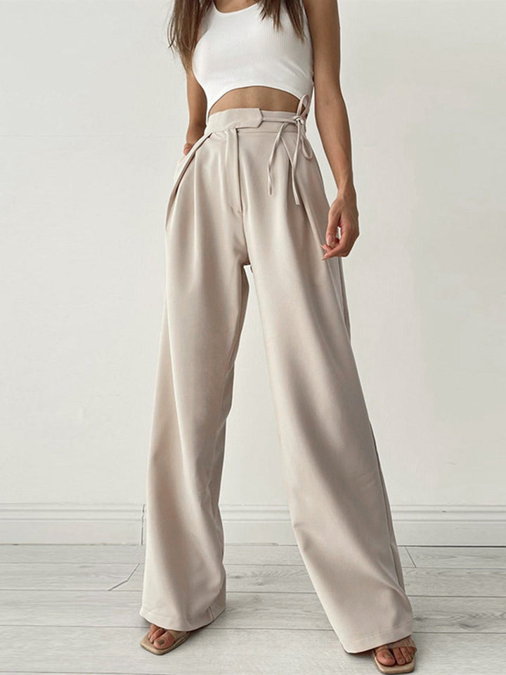 Mid-Waist Wide-Leg Trousers | Lace-Up Detail | Casual Comfort