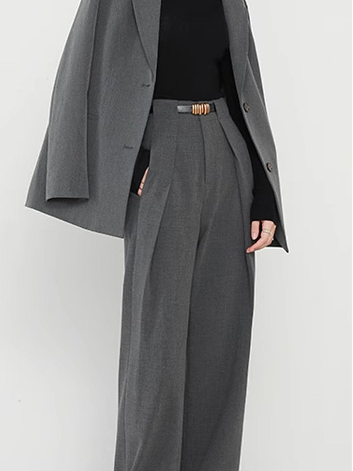 High-Waist Wide-Leg Trousers | Elegant Workwear | Woven Fabric