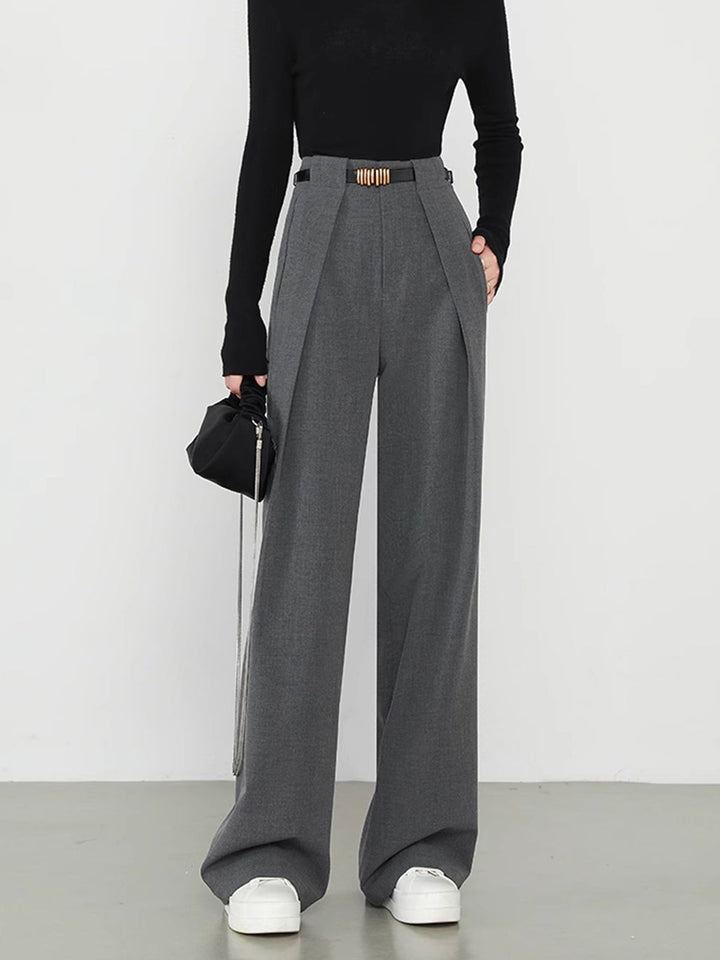High-Waist Wide-Leg Trousers | Elegant Workwear | Woven Fabric