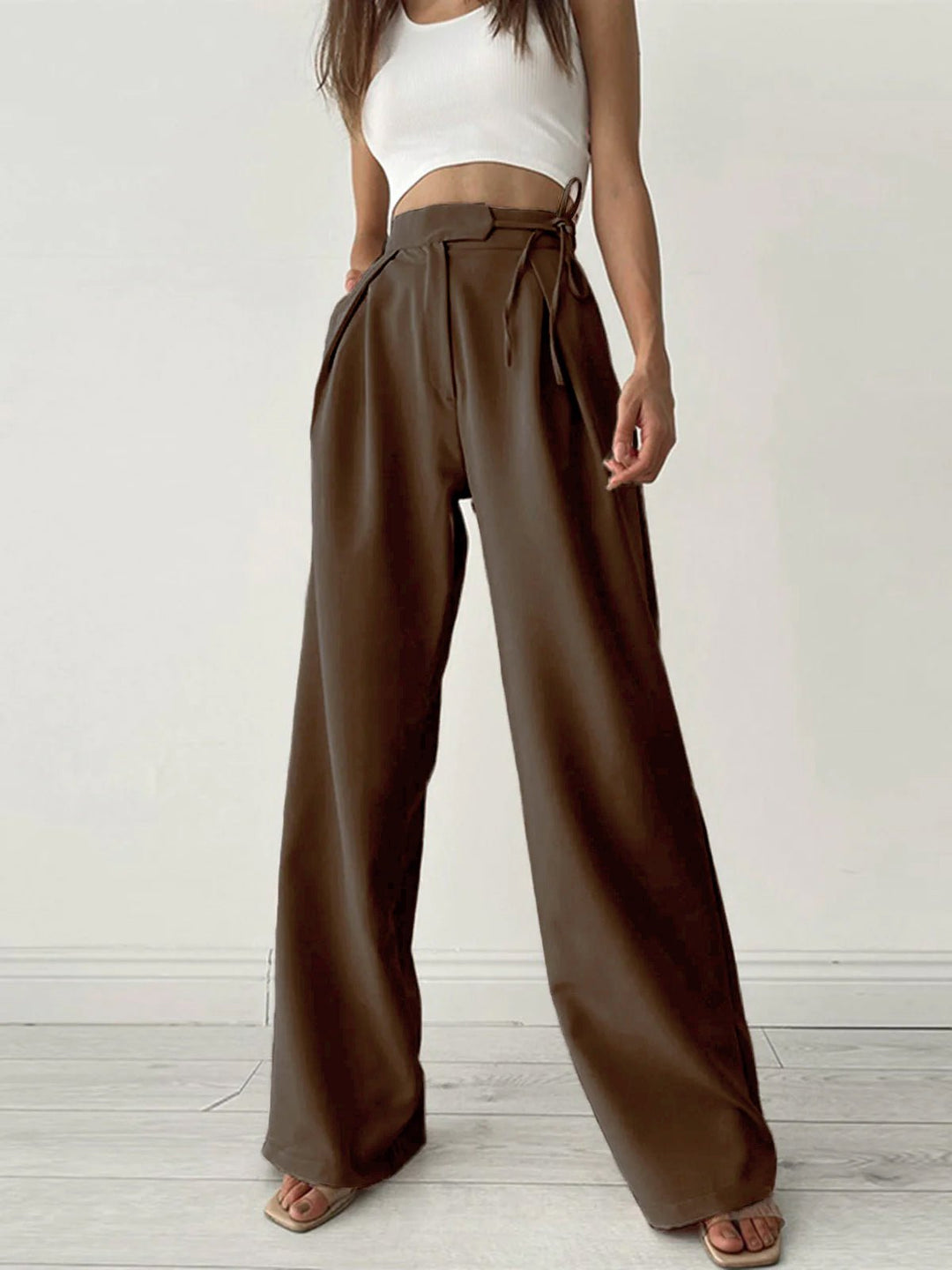 Mid-Waist Wide-Leg Trousers | Lace-Up Detail | Casual Comfort