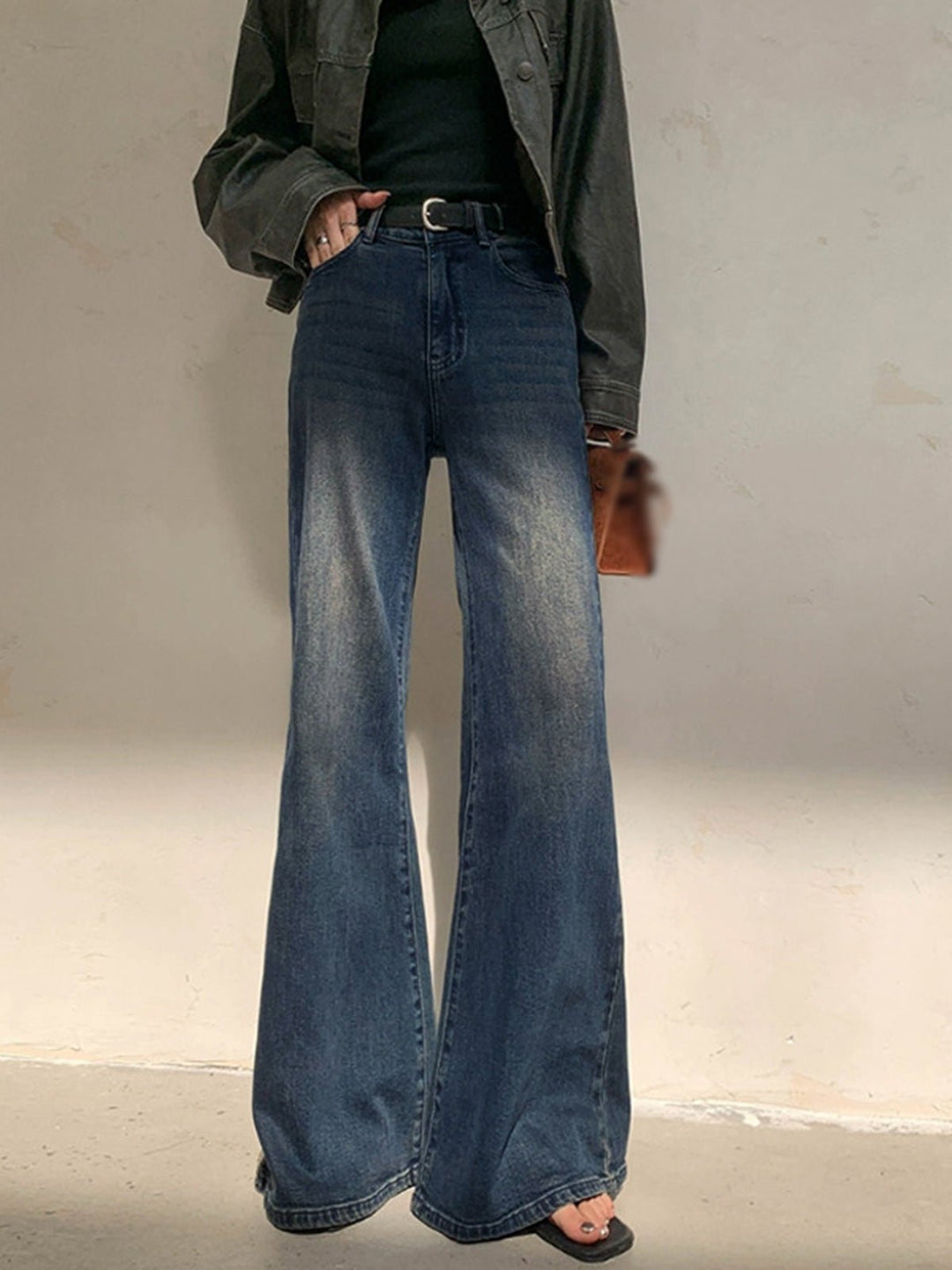 High-Waist Wide-Leg Jeans | 100% Cotton Denim | Washed Blue