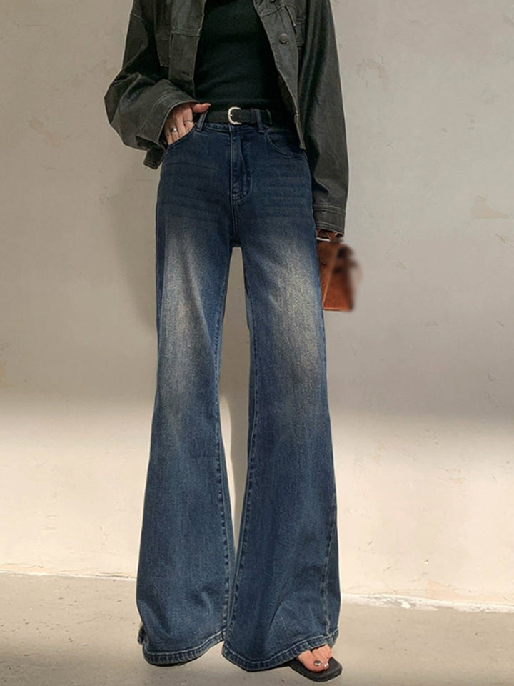 High-Waist Wide-Leg Jeans | 100% Cotton Denim | Washed Blue