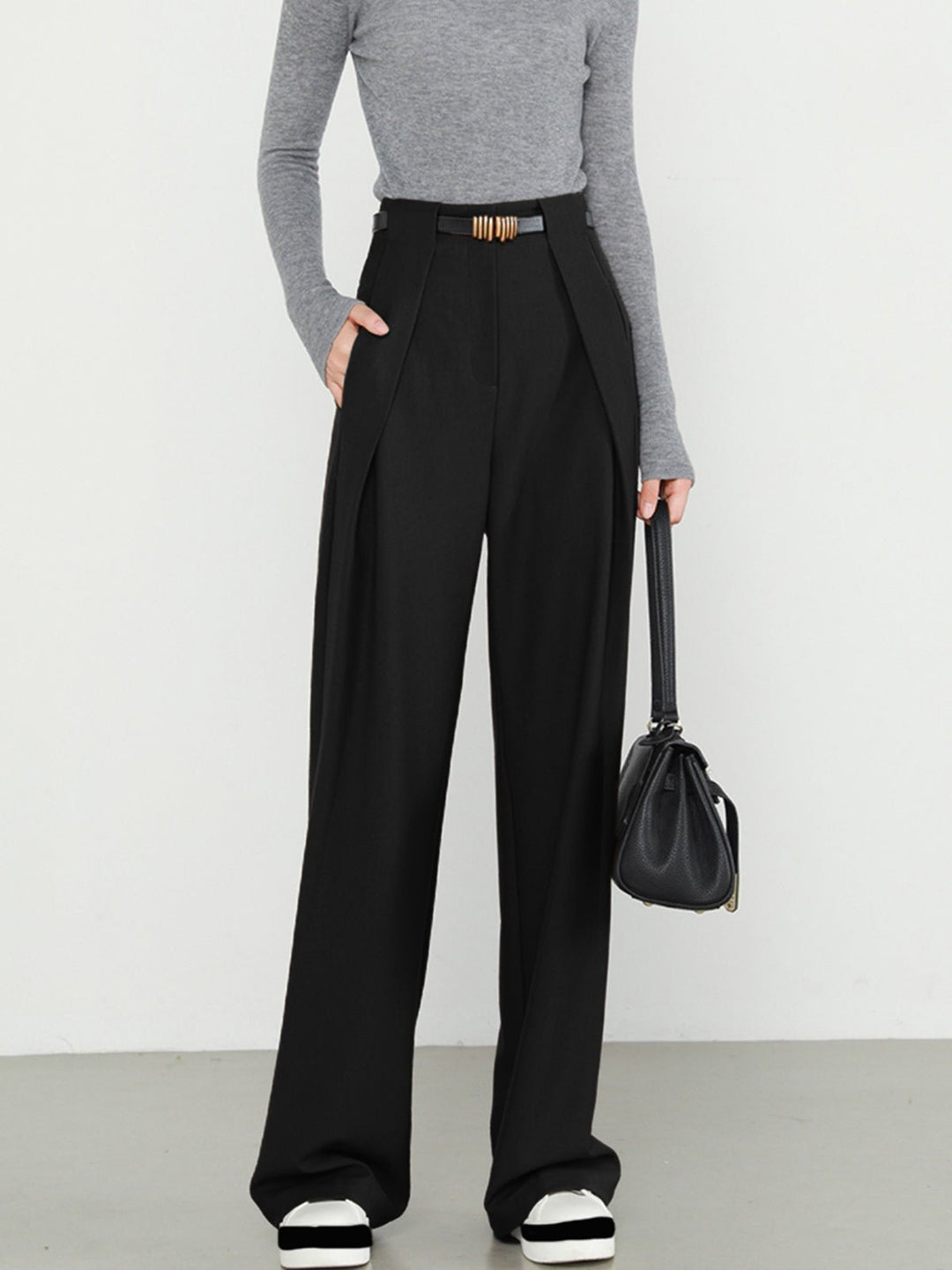 High-Waist Wide-Leg Trousers | Elegant Workwear | Woven Fabric