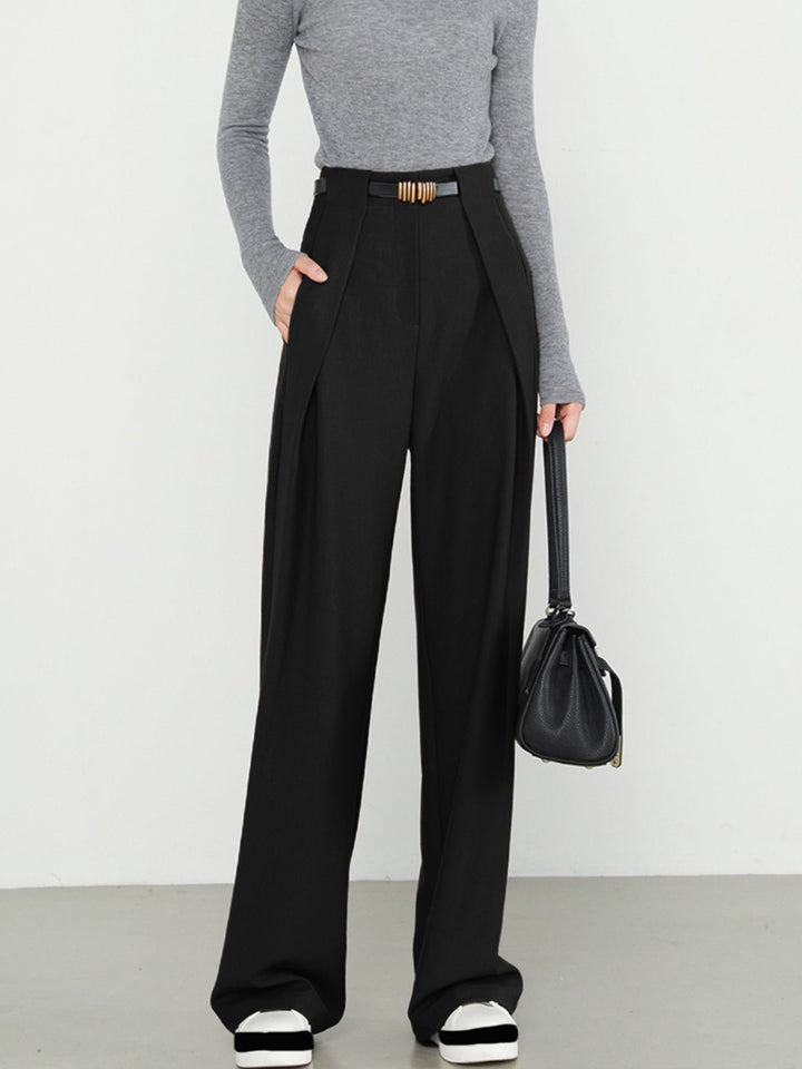 High-Waist Wide-Leg Trousers | Elegant Workwear | Woven Fabric