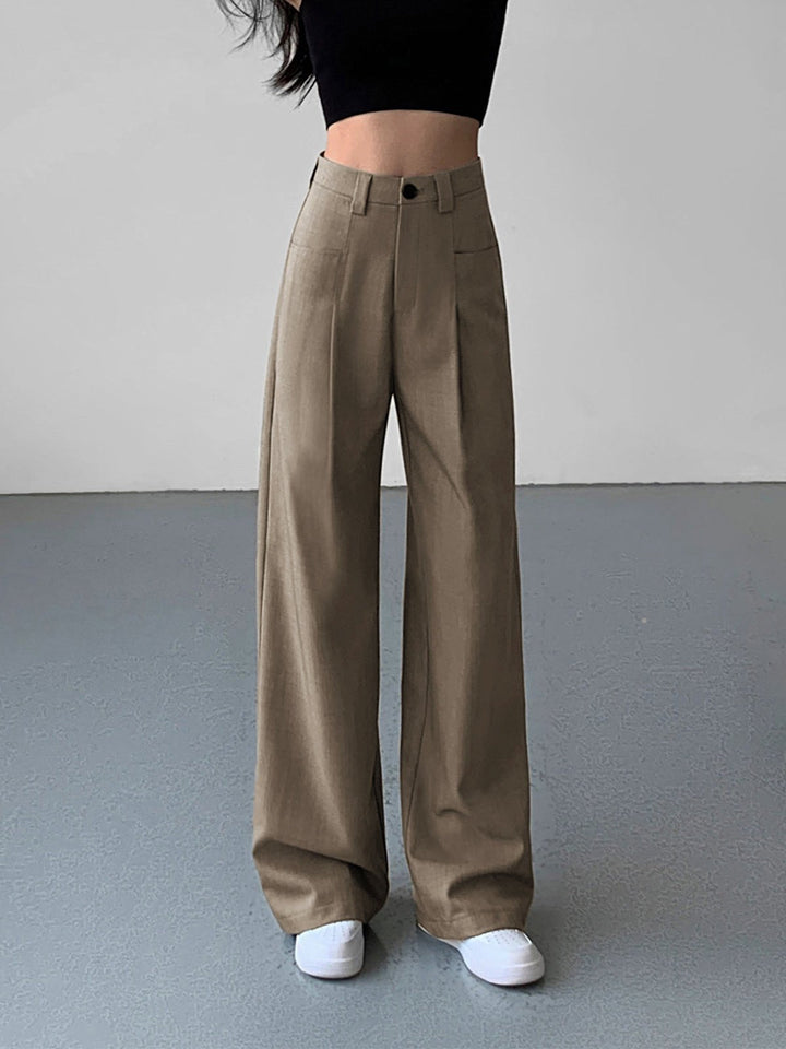 Mid-Waist Wide-Leg Trousers | Casual Elegance | Woven Fabric