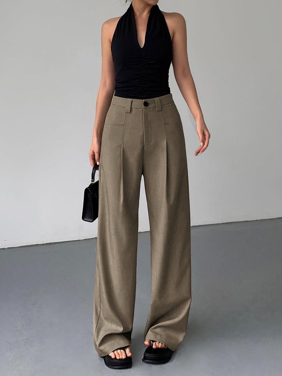 Mid-Waist Wide-Leg Trousers | Casual Elegance | Woven Fabric