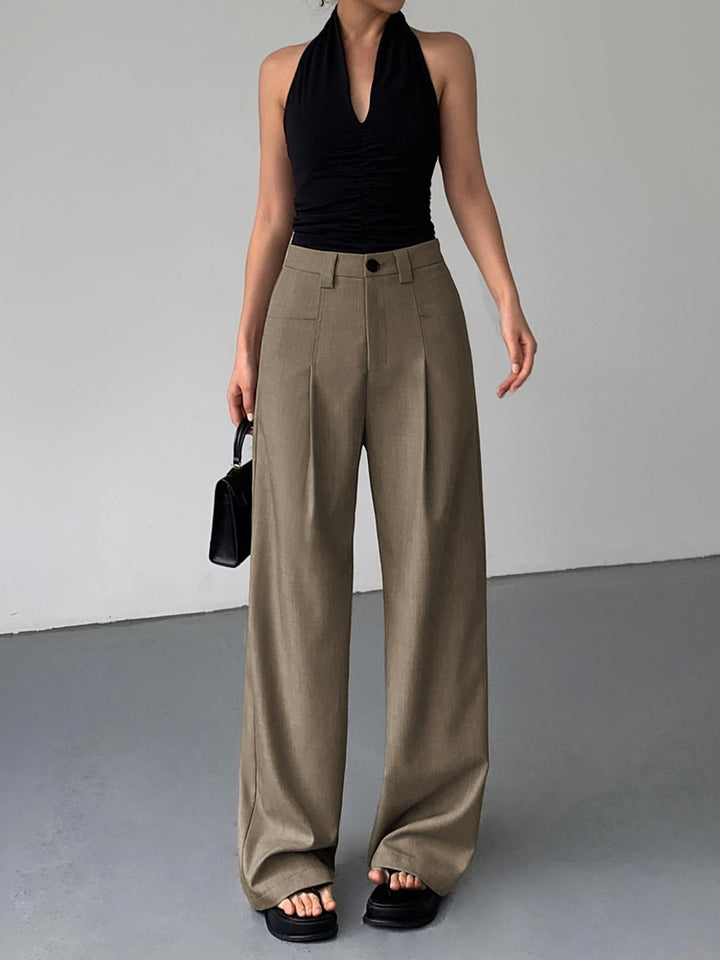 Mid-Waist Wide-Leg Trousers | Casual Elegance | Woven Fabric