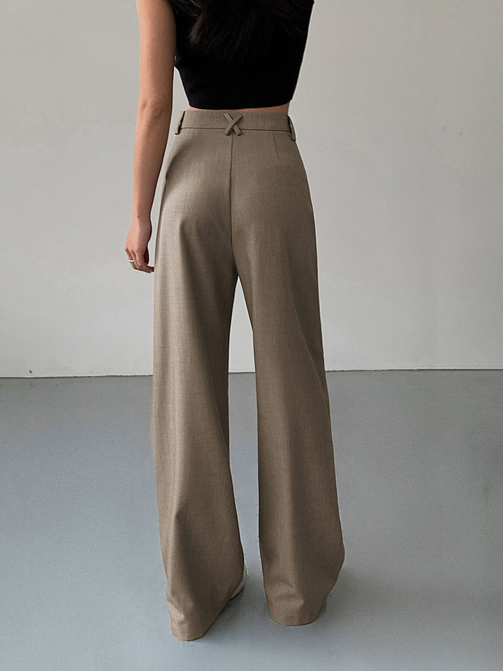 Mid-Waist Wide-Leg Trousers | Casual Elegance | Woven Fabric