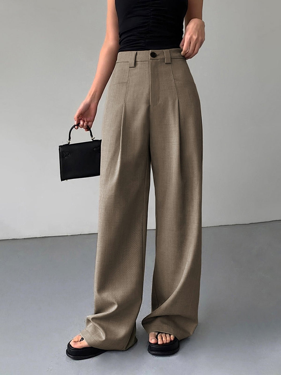 Mid-Waist Wide-Leg Trousers | Casual Elegance | Woven Fabric