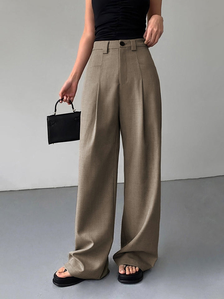 Mid-Waist Wide-Leg Trousers | Casual Elegance | Woven Fabric