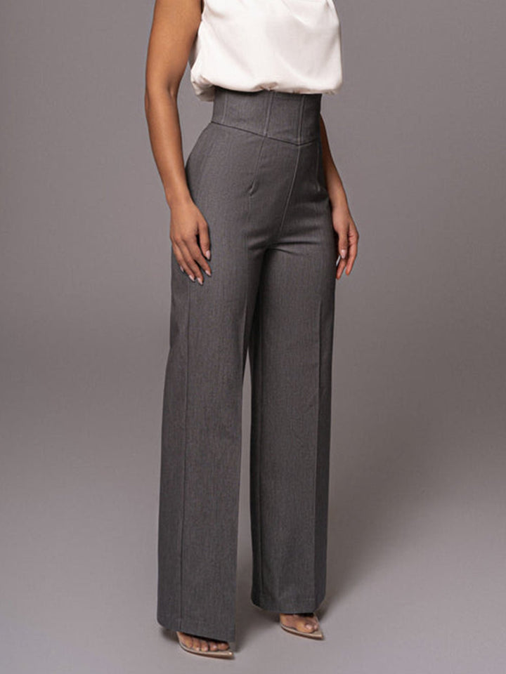 High-Waist Wide-Leg Pants | Elegant Workwear | Woven Fabric | Multiple Colours