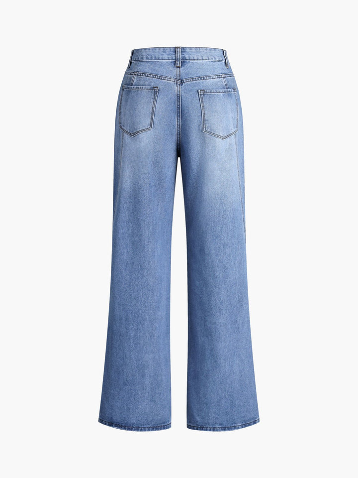High-Waist Wide-Leg Jeans | Cotton Blend Denim | Light Blue