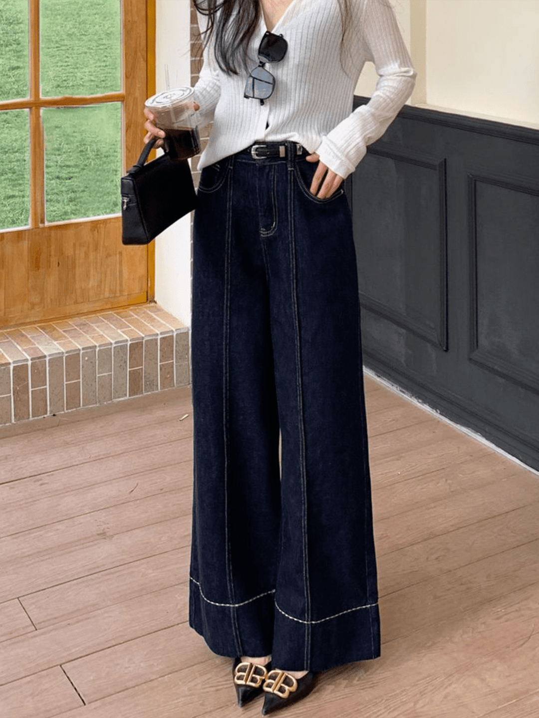 High-Rise Wide-Leg Denim Jeans | Cotton Blend | Casual Chic