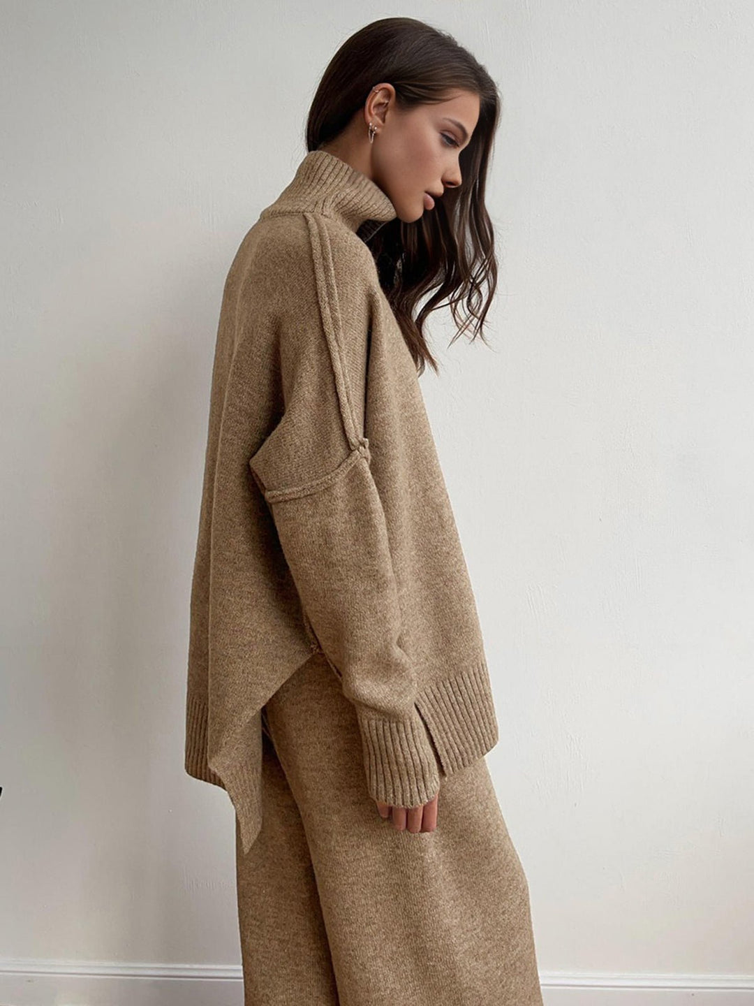 Oversized Knit Two-Piece Set | Split-Hem Sweater & Wide-Leg Pants | Casual Comfort