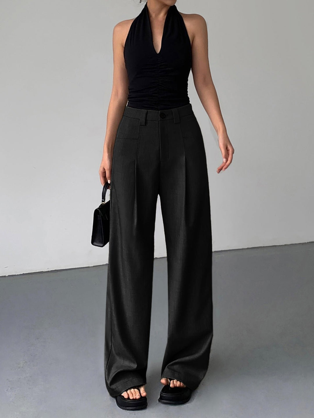 Mid-Waist Wide-Leg Trousers | Casual Elegance | Woven Fabric