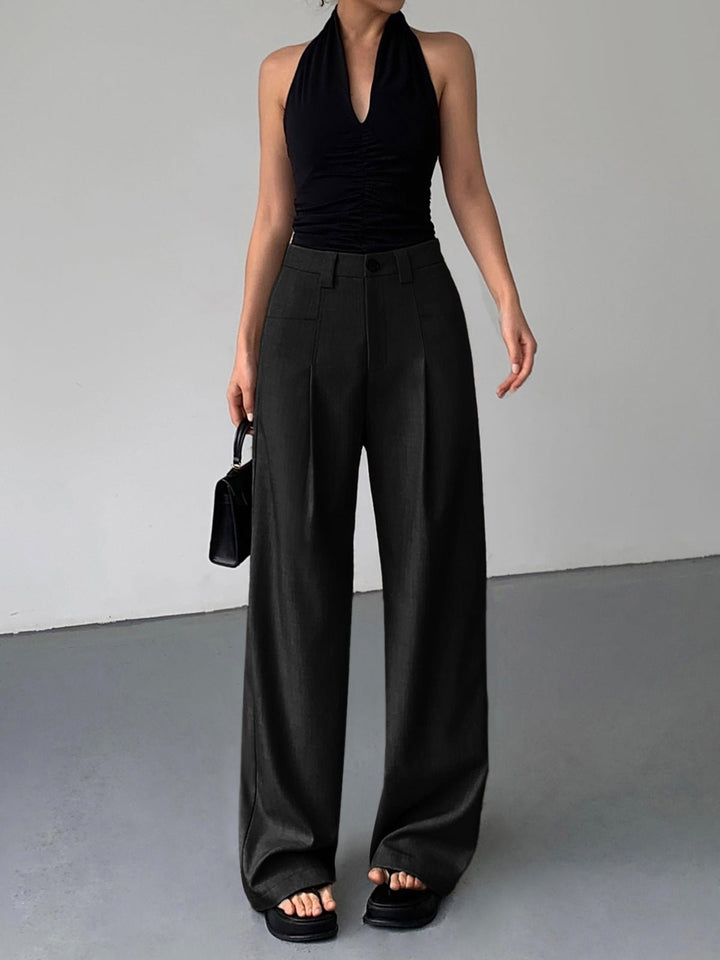 Mid-Waist Wide-Leg Trousers | Casual Elegance | Woven Fabric