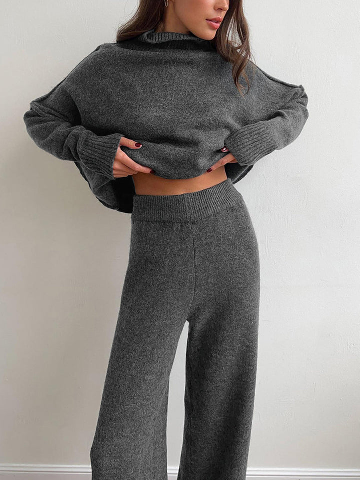 Oversized Knit Two-Piece Set | Split-Hem Sweater & Wide-Leg Pants | Casual Comfort