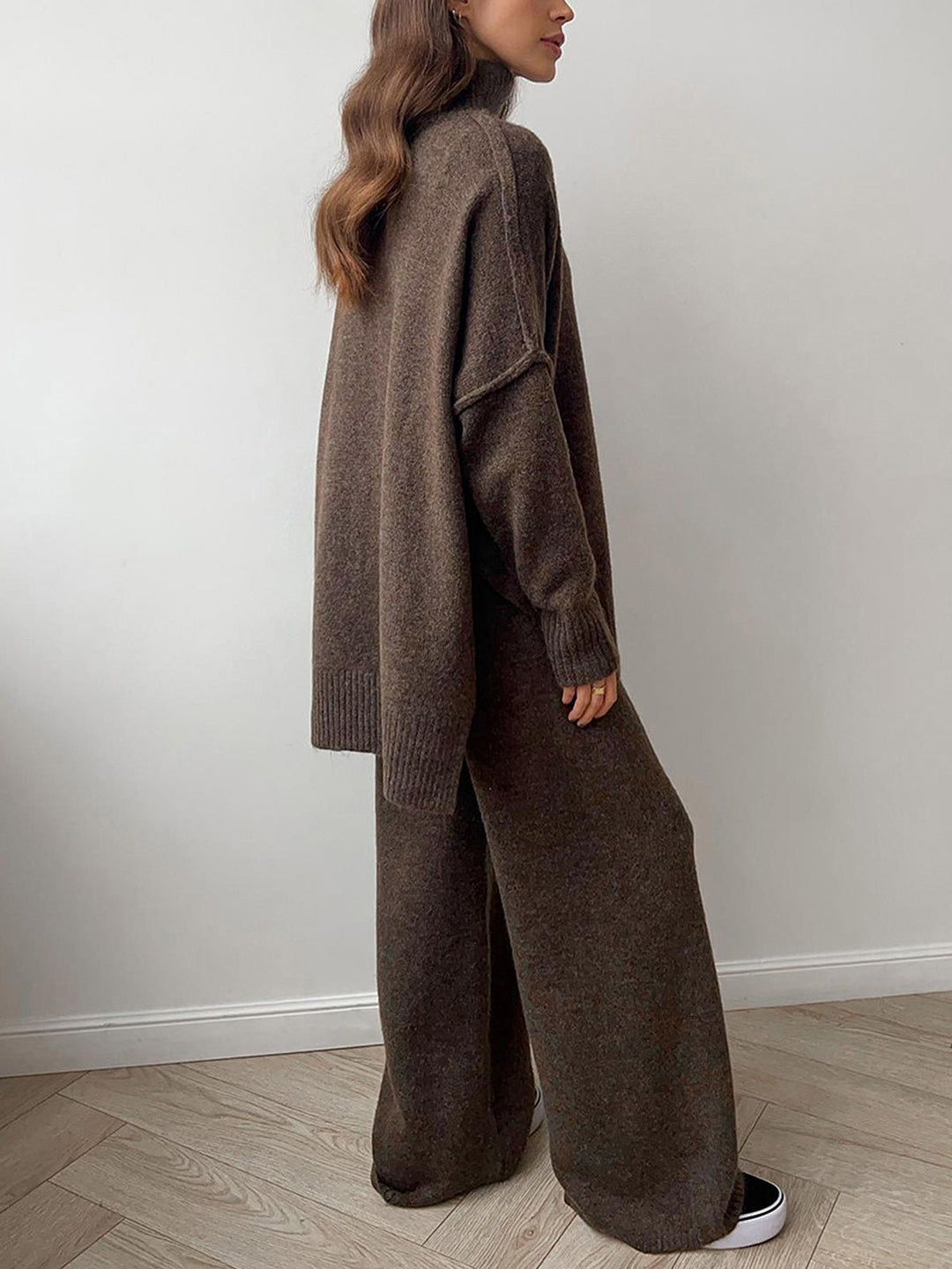 Oversized Knit Two-Piece Set | Split-Hem Sweater & Wide-Leg Pants | Casual Comfort
