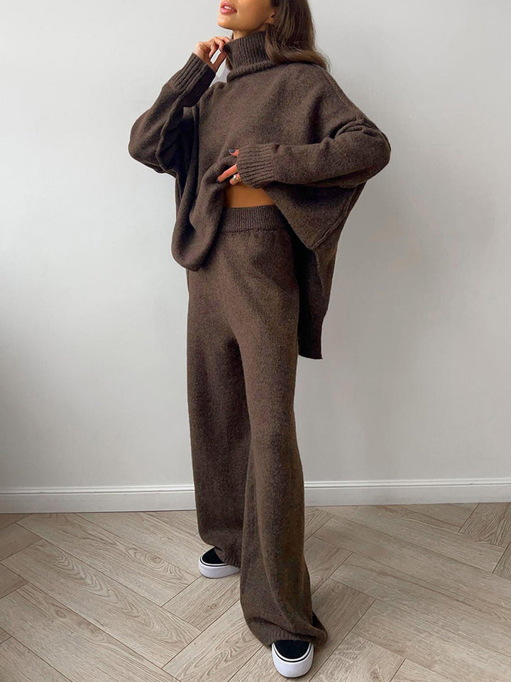 Oversized Knit Two-Piece Set | Split-Hem Sweater & Wide-Leg Pants | Casual Comfort