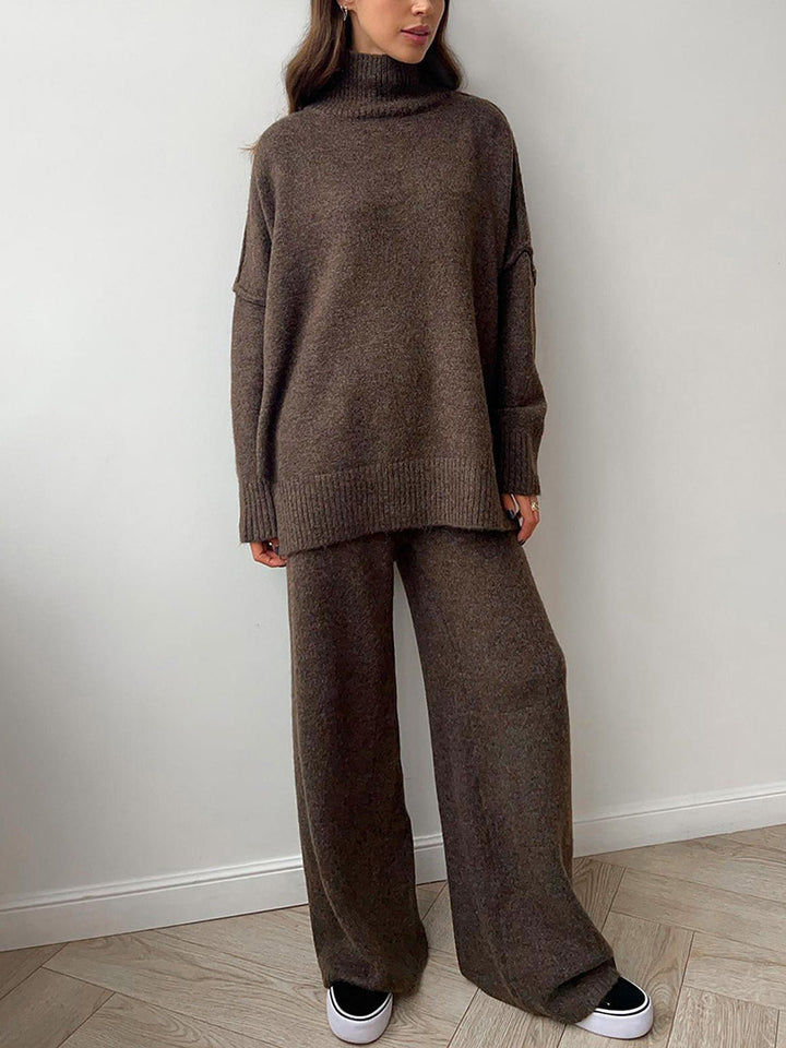 Oversized Knit Two-Piece Set | Split-Hem Sweater & Wide-Leg Pants | Casual Comfort