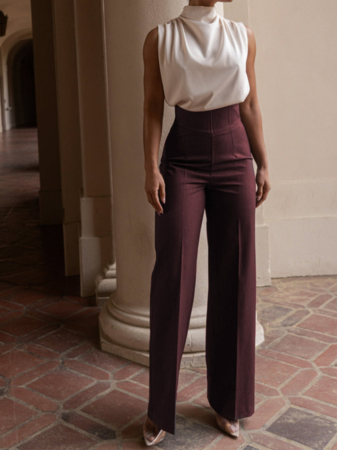 High-Waist Wide-Leg Pants | Elegant Workwear | Woven Fabric | Multiple Colours