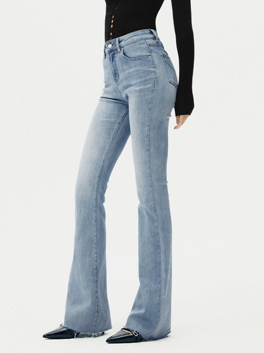High-Waisted Slim Fit Flared Jeans | Denim Blend | Navy & Light Blue