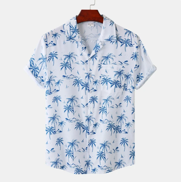 Men’s Palm Print Resort Shirt | Lightweight Rayon | Summer Short Sleeve